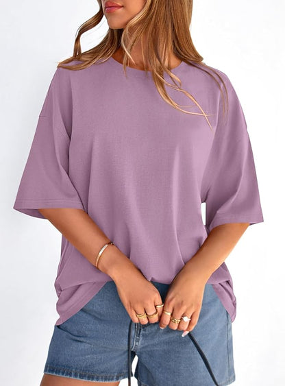 PRETTYGARDEN Womens 2026 Spring Going Out Tops Casual Short Sleeve Crewneck Loose Fit Basic Oversized T Shirts Summer Outfits