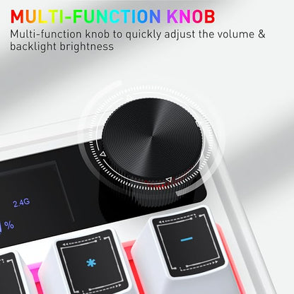 Redragon K526 PRO Wireless RGB Membrane Gaming Keyboard, LED Screen & Knob | See Battery, Mode & Time at a Glance, 0-Delay Tri-Mode, One-Touch Backlit & Media Adjust, 26-Key Anti-Ghost for Combo-Strike