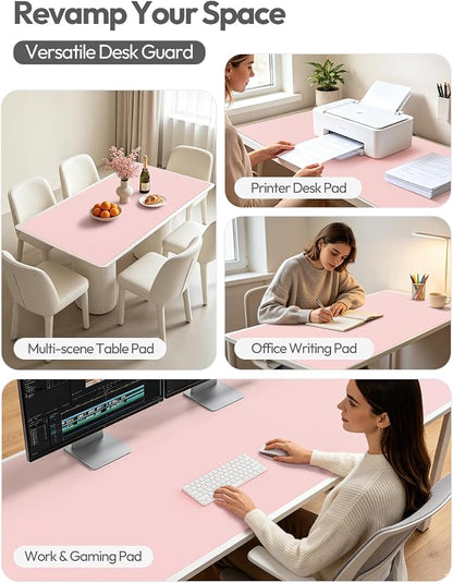 YSAGi Leather Desk Protector, Office Mat, Large Mouse Mat, Non-Slip PU Leather Blotter, Laptop Pad, Waterproof Writing Pad for Office and Home (Light Pink, 47.2" x 23.6")