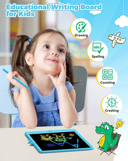 KOKODI 10 Inch LCD Writing Tablet with Anti-Lost Stylus, Erasable Doodle Board Colorful Toddler Drawing Pad, Car Travel School Games Toys for 3 4 5 6 7 8 Kids, Birthday Gift for Girls Boys Adults Blue