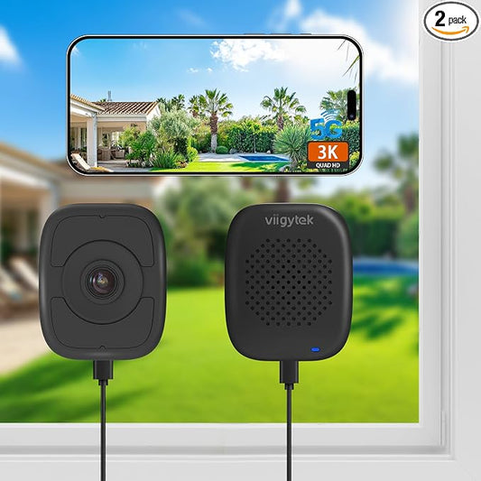 3K 5MP Window Camera for Home Security Indoor Magnetic Mount, 2Pack No Drill 5GHz&2.4GHz WiFi 6, Outdoor Monitoring Through Glass, Full Color Night Vision, 24/7 AI Smart Detection Recording