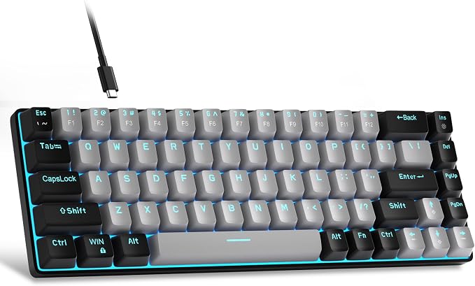 MageGee Portable 60% Mechanical Gaming Keyboard, MK-Box LED Backlit Compact 68 Keys Mini Wired Office Keyboard with Blue Switch for Windows Laptop PC Mac - Grey/Black