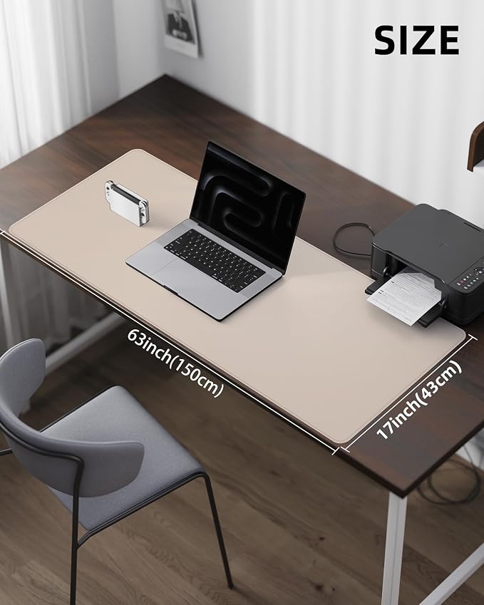 Extra Large Desk Mat - 63"x 17" Non-Slip Desk Pad for Office and Home - Ideal for Large Mouse Pad and Desk Mats on Top of Desks(Beige)