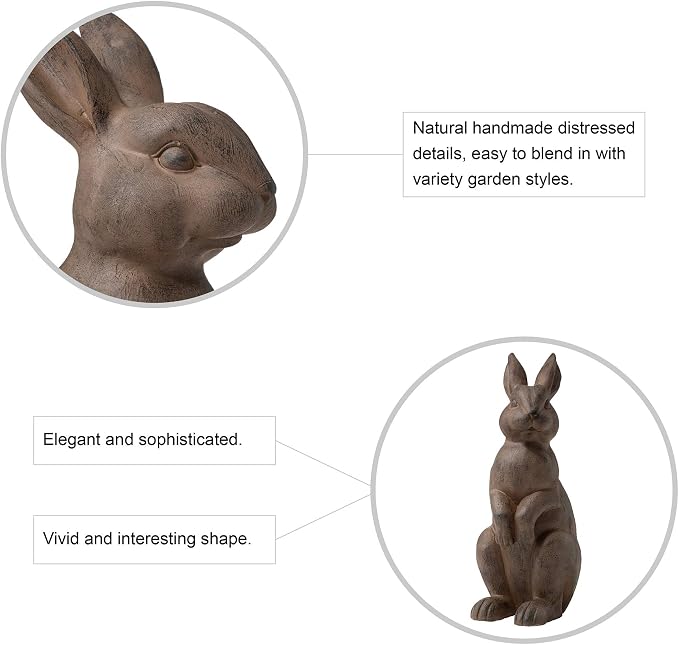 Glitzhome Rabbit Garden Statue Outdoor Standing Bunny Sculpture Lawn Decor, 22.75 Inch, Bronze