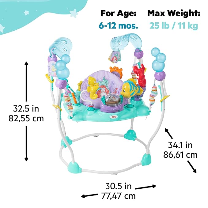Bright Starts Disney The Little Mermaid Sea of Activities Baby Activity Jumper with Interactive Toys, Lights & Music with Disney Princess Ariel, 6-12 Months (Blue)