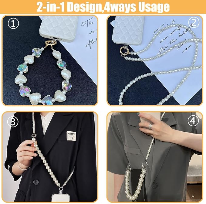 Crossbody Chain Cell Phone Lanyard - Universal Leather+Metal Shoulder Strap With Tether Patches (J)