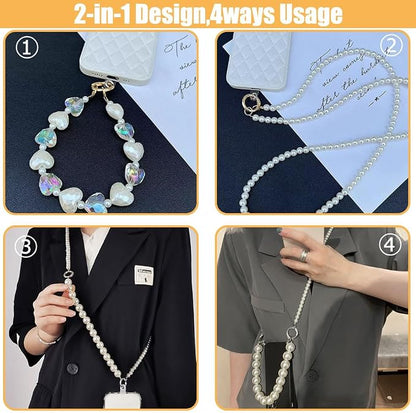 Crossbody Chain Cell Phone Lanyard - Universal Leather+Metal Shoulder Strap With Tether Patches (J)