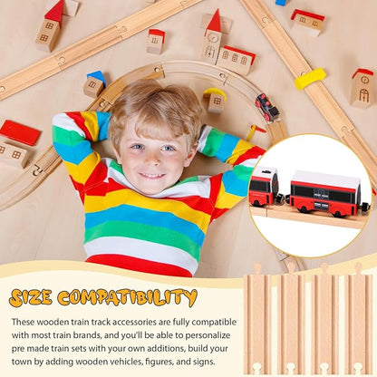 Liliful Pack of 16 Wooden Train Track Expansion Male-Male Female-Female Train Track Compatible with Most Trains Tracks(Straight)