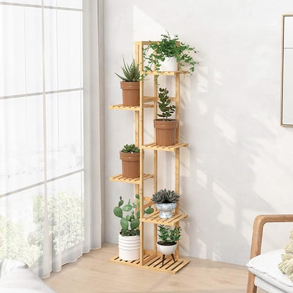 Laiensia Bamboo Plant Stand Rack 6 Tier,Multiple Stand Holder Shelf Rack, Indoor&Outdoor Planter Display Shelves for Patio Garden, Living Room, Corner Balcony and Bedroom,Wood Color