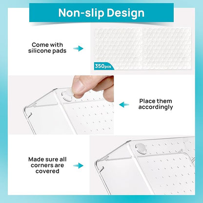 Vtopmart 72 PCS Clear Plastic Drawer Organizers Set, 4-Size Versatile Bathroom and Vanity Organizer Trays, Non-Slip Storage Containers for Makeup, Jewelries, Bedroom，Kitchen Utensils and Office | 4-Size Versatile Makeup Organizer, Non-Slip Storage Cont...