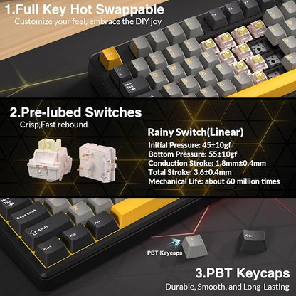 Aula L99 Wireless Mechanical Gaming Creamy Keyboard with Smart Touch Screen | Tri-Mode Hot Swappable Custom Keyboard,RGB Backlit,PBT Keycap,Gasket Mount Creamy Sounding Keyboards for Office PC,84 Keys