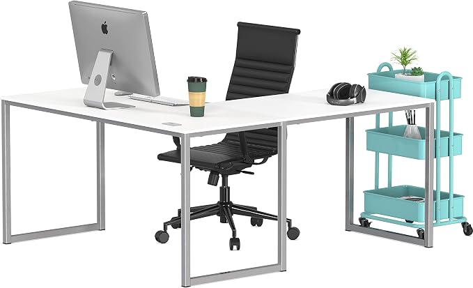 SHW Mission 55 x 60 L-Shape Home Office Computer Desk, White | Reversible Desktop Design