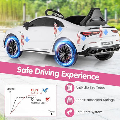 Costzon Ride on Car, 12V Licensed Mercedes-Benz Kids’ Electric Vehicles with Parent Remote, Rocking Function, Music & Horn, LED Headlights & Soft Start, Battery Powered Kids Car Toy for Ages 3+(White)