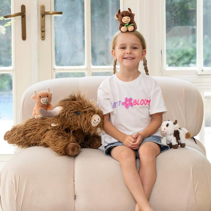 MorisMos Highland Cow Stuffed Animal with Baby Inside Belly,20'' Mommy Brown Highland Cow Gift for Kid Girl Boy Hyland Cow Pillow, Cute Farm/Wildlife Stuffed Animals for Birthday Party Decor
