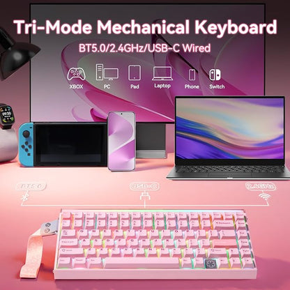 Aula Hero 75 HE Wireless Mechanical Keyboard,Pink Creamy Keyboard | 75% Layout Hall Effect Keyboard,Tri-Mode Aluminum Gaming Keyboards,75 keyboard RGB Computer Keyboards for Win/Mac Gamer