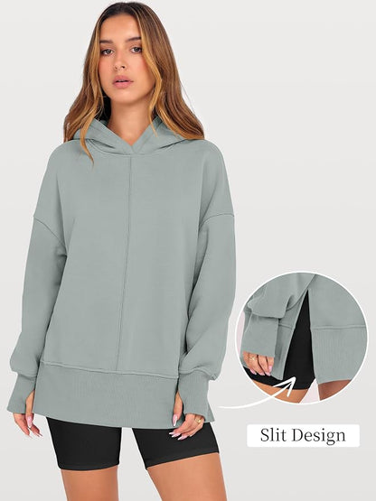 ANRABESS Womens Oversized Hoodies Long Sleeve Fleece Side Slit Hooded Sweatshirts Pullover 2026 Fall Outfits Y2K Clothes