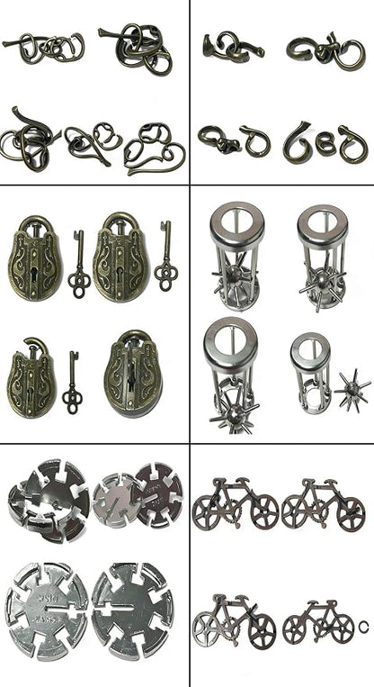 AHYUAN 32Pcs Metal Brain Teaser Puzzles 3D Cast Steel Teasers Puzzle for Kids Teens Magic Puzzles Games Toys IQ Education Smart Logic Test Toy Fidget Toys Party Favors for Kids Adults Challenge