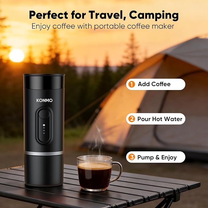 Portable Espresso Machine for Travel, Mini Coffee Maker Works with Capsules & Ground Coffee, USB-C Rechargeable for Outdoor Camping Car RV Business Trips
