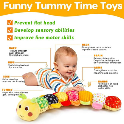 Topsochir Baby Caterpillar Toys 0-3-6 Month Musical Stuffed Animal Plush Tummy Time Toy for Infant 6-12 Month Teething Sensory Toy with Crinkle Rattle Babies 0 2 3 4 5 6 Month Newborn Birthday Gifts