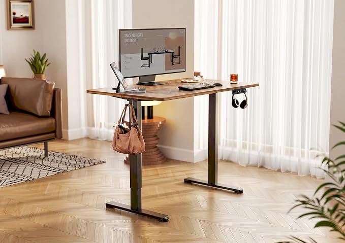 YDN 35 x 20 Inch Rustic Brown Electric Standing Desk | Adjustable Height, Sit Stand, Cable Management, Ergonomic, Home Office