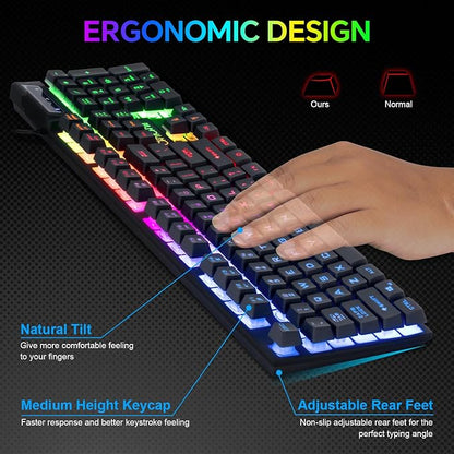 Gaming LED Keyboard Mouse Headset and Mousepad Bundle,Wired Rainbow | LED Light Up Gaming Keyboard Mouse Headset, Value 4 In 1 Game Set for Xbox PS4 PS5 PC Laptop Gamer