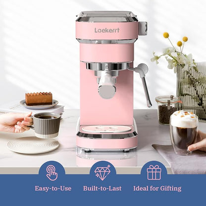 Laekerrt Professional Espresso Machine 20 Bar, Espresso Maker with Milk Frother Steam Wand, Stainless Steel Home Coffee Machines for Cappuccino and Latte, Gift for Women Wife Daughter or Mom, Pink