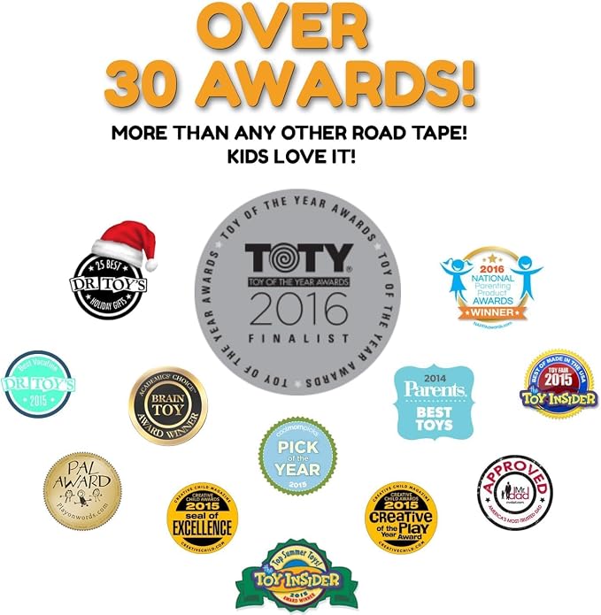 PlayTape Road Tape for Toy Cars - Sticks to Flat Surfaces, No Residue; 2-Pack of 30 ft. x 2 in. Asphalt Road