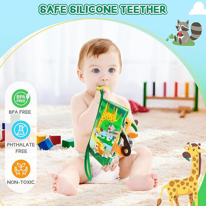 BBWOO Soft Baby Book Toy - Newborn Boy Girl Shower Gift - Tummy Time Toy for Infant 0-6 6-12 Months - Touch and Feel Sensory Crinkle Book with Teether - Baby Boy Girl Gift