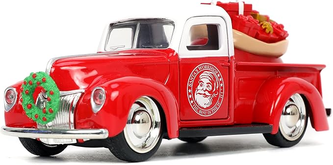 Jada Toys Holiday Rides 1:32 1941 Ford Pickup & 1957 Chevy Bel-Air Die-cast Car with 1.65” Santa Claus & Mrs. Santa Claus Figure, Toys for Kids and Adults