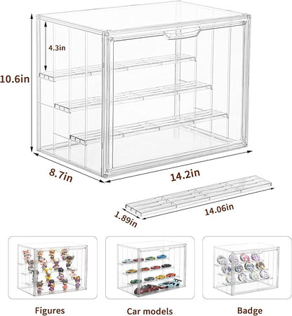 4 Pack Display Case for Collectibles 4 Layer Updated Adjustable Acrylic Display Case with Magnetic Door Clear Stackable Display Box Hobby Display Cases for Figures