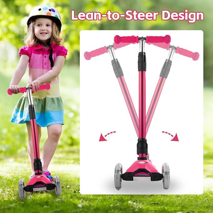 3 Wheel Scooter for Kids Ages 6-12,Kids Scooter with Light Up Wheels, Sturdy Deck Design, and 4 Height Adjustable Suitable for Kid Ages 3-12