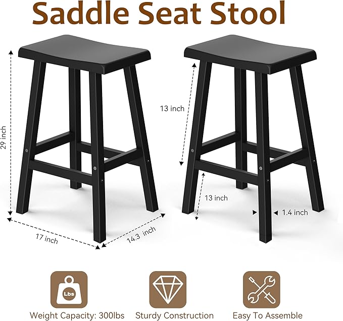 Bar Stools 29'' Outdoor Set of 4, Waterproof Modern Durable Resin Saddle Seat,Counter Stool Sturdy Modern Stylish, All-Weather Barstools for Patio, Balcony, or Kitchen Counter