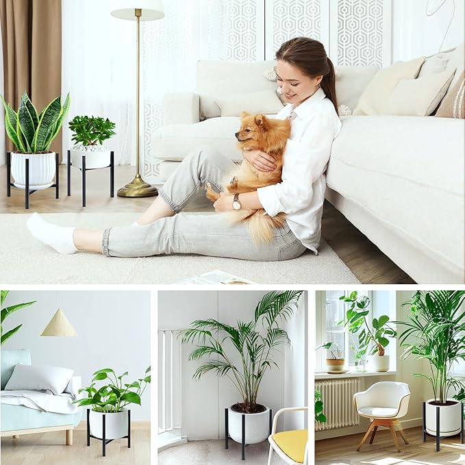 Airpark Plant Stand Indoor Adjustable, Metal Modern Plant Stands, Heavy Duty Stable Plant Pot Flower Holder Indoor Outdoor Corner, Fit 8 9 10 11 12 inch Pots, Black (Pot & Plant Not Included)