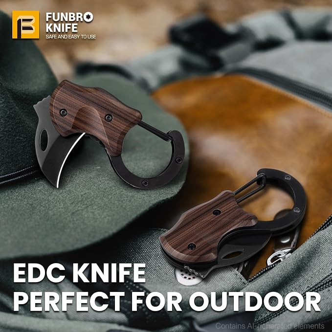 FUNBRO Small Pocket Knife for Men | Cool Box Cutter with 1.34 inch Sharp Blade, EDC Knives Tool for Everyday Carry (Wood Grain)
