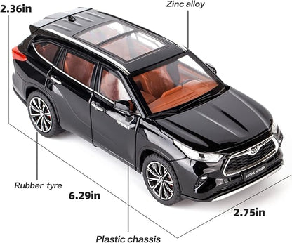 BDTCTK 1/24 Highlander Model Car, Zinc Alloy Pull Back Toy car with Sound and Light for Kids Boy Girl Gift(Black)