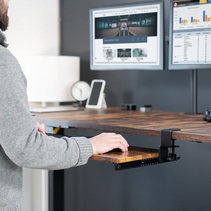VIVO Vintage Brown Large 34 x 11 in Under Desk Keyboard Tray, MOUNT-KB15EN | Keyboard Tray for Typing, Slide Out Platform, Rustic, Extra Sturdy C-Clamp Mount System, Computer Drawer, Black Frame