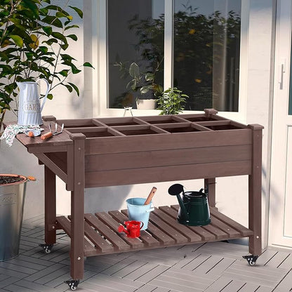 Aivituvin Raised Garden Bed on Wheels, Elevated Plant Boxes Outdoor Large with Grow Grid - with Large Storage Shelf 52.7" x 22" x 30"