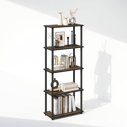 Furinno Turn-N-Tube 5-Tier Multipurpose Compact Display Rack, Shelving Unit, Bookcase, Columbia Walnut/Black