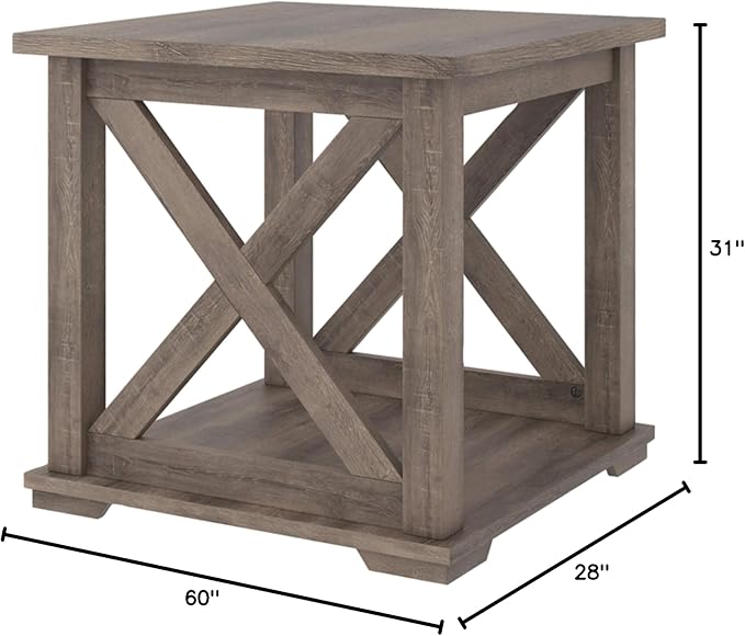 Signature Design by Ashley Aldwin Rustic Farmhouse 60" Home Office Lift Top Desk with Charging Ports, Distressed Gray & Arlenbry End Table, Gray