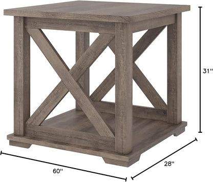 Signature Design by Ashley Aldwin Rustic Farmhouse 60" Home Office Lift Top Desk with Charging Ports, Distressed Gray & Arlenbry End Table, Gray