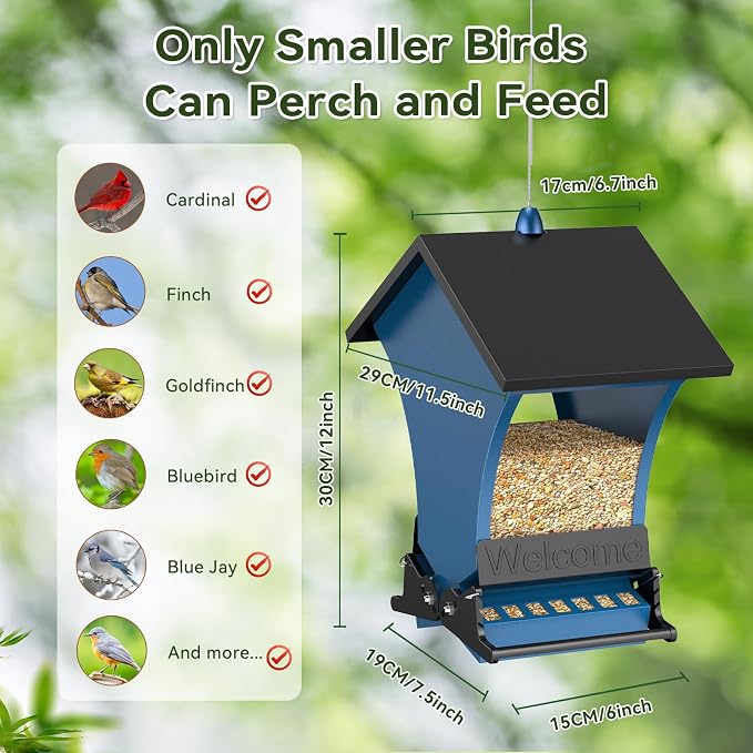 Wildpark Squirrel Proof Bird Feeders for Outdoors, 5LB Metal Hanging Feeders, Large Wild Feeders for Cardinals, Chickadees, Durable Backyard Feeders -One in Blue