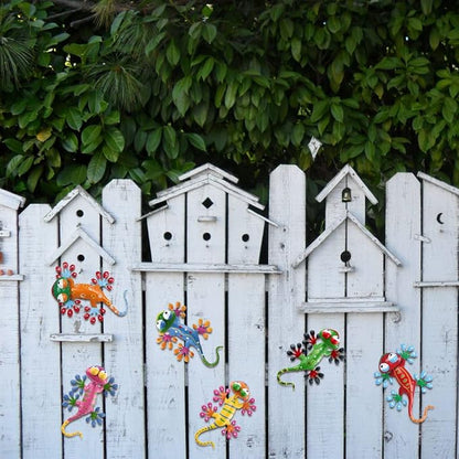 hogardeck Metal Gecko Outdoor Wall Decor, 6 Pack Lizard Wall Art Garden Sculptures & Statues with Free-Adjustable Head Outdoor Spring Decor for Front Yard Fence Patio