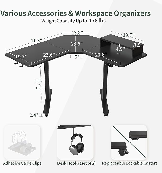 FEZIBO Corner Standing Desk, 48 Inches L Shaped Standing Desk, Electric Stand Up Corner Desk, Home Office Sit Stand Desk with Black Top and Frame