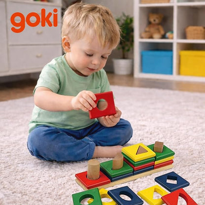 Goki Wooden Sorting & Stacking Toys - Montessori Toys for 2 Year Old Boy & Girl - Educational Color Recognition Shape Sorter for Toddlers - Gift for 2 Year Olds - Designed with Love in Germany
