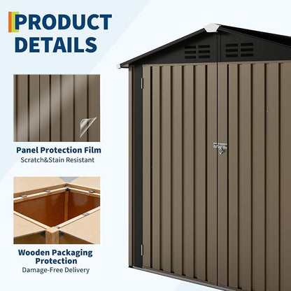 6X4 FT Outdoor Storage Shed, Galvanized Steel Outdoor Storage Shed, 130 Cu Ft Weather Resistant Garden Tool Sheds with Door & Sloped Roof, Multi-Use Shed for Bikes