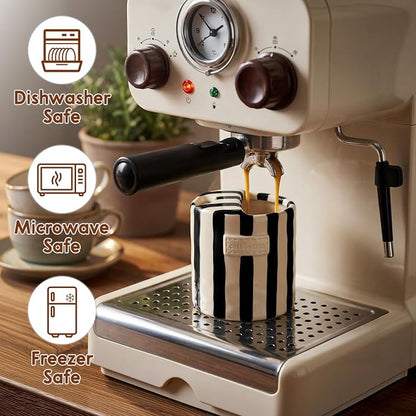 10oz Ceramic Coffee Mug with Sip Hole, Striped Espresso Cups for Hot & Cold Drinks and Microwave & Dishwasher & Freezer Safe, Ideal for Home Desk Kitchen Office Dorm Cafe Travel Daily - Black