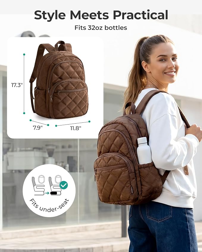 BAGSMART College Laptop Backpack,Cute Travel Backpack for Women,Quilted Computer Bookbag