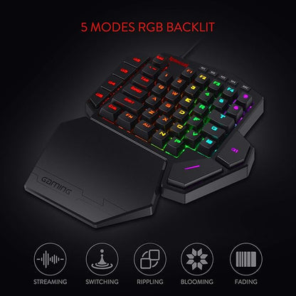 Redragon K585 Wired One-Handed RGB Gaming Keypad, Tactical 42-Key Layout | On Board 28 Combo Slots 4 Profiles Keyboard, USB Pass-Through Port, 16.8M Colors, Swap-Ready Socket, Detachable Wrist Rest