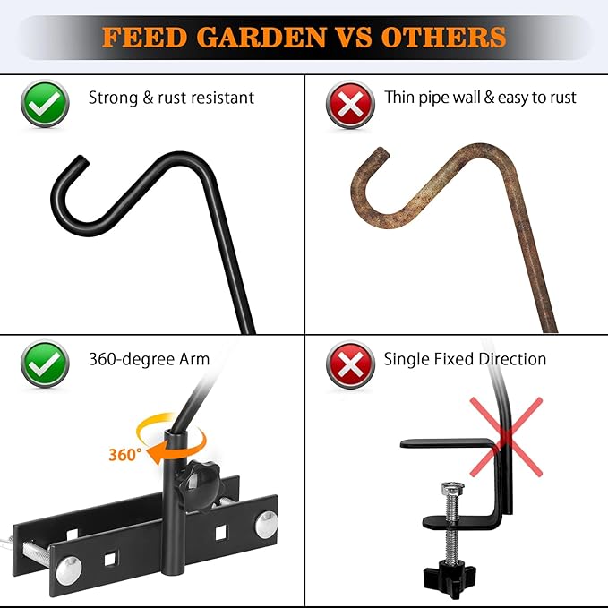 FEED GARDEN 2 Pack 13.5 Inch Deck Hooks for Vertical Railing, Adjustable Deck Bird Feeder Hanger for Hanging Lanterns, Wind Chimes, Flower Baskets, Suet Feeders
