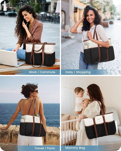 LOVEVOOK Work Tote Bag for Women, 17 lnch Laptop Bag for Women, Nurse Teacher Tote Bag, Utility Professional Computer Bag For Work/Travel/College/Daily, Large Purse Handbag With Multi Pockets